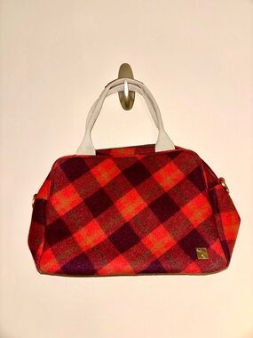 House of Tweed Red Plaid Bag with Cream Handles